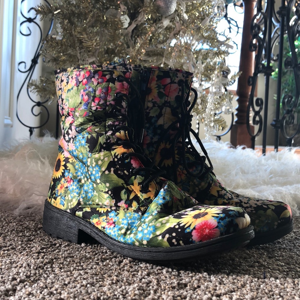 Floral Combat Boots